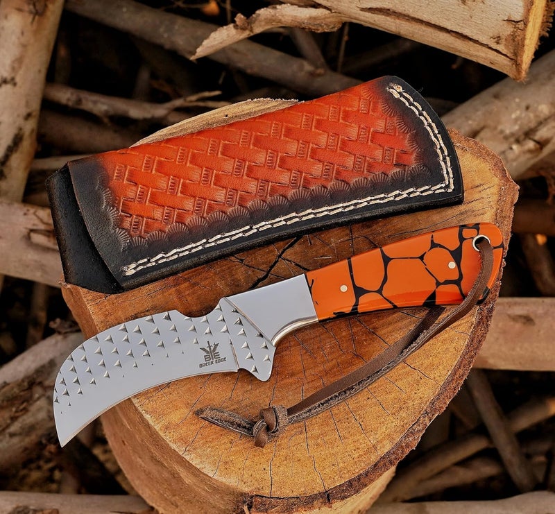 BE BREAK EDGE Farrier Rasp Steel Hawkbill Knife, Fixed Blade Full Tang, Leather Sheath, Wire Skinning Utility Knife for Lineman - Image 5